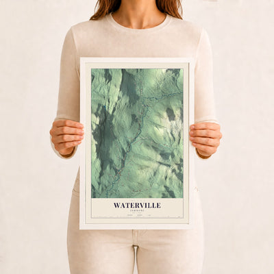 Waterville, Vermont map print - 12 x 18 white Ayous wood frame
