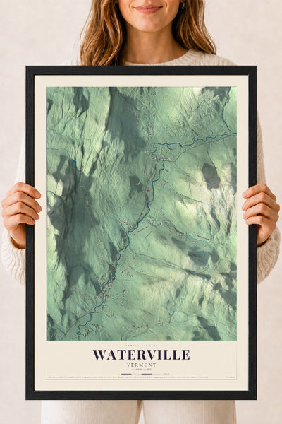 Waterville, Vermont map print - 18 x 24 black Ayous wood frame