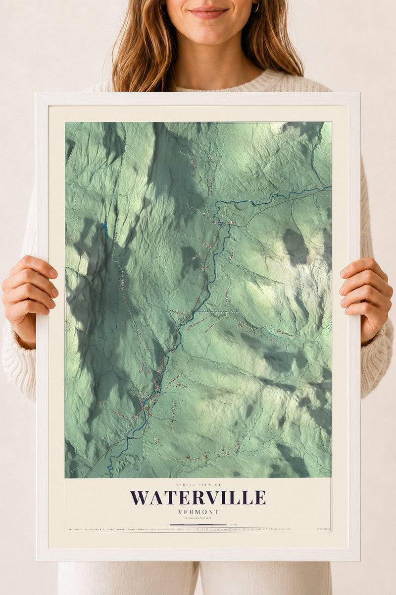 Waterville, Vermont map print - 18 x 24 white Ayous wood frame