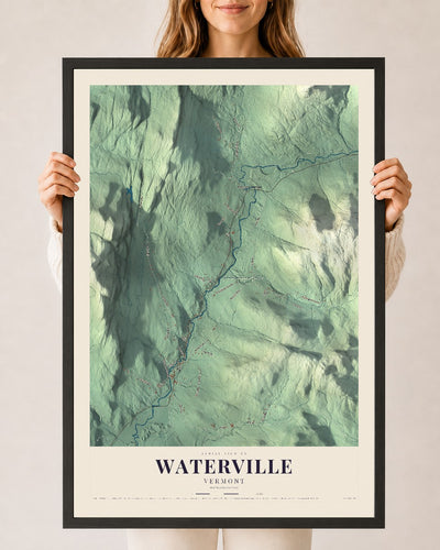 Waterville, Vermont map print - 24 x 36 black Ayous wood frame
