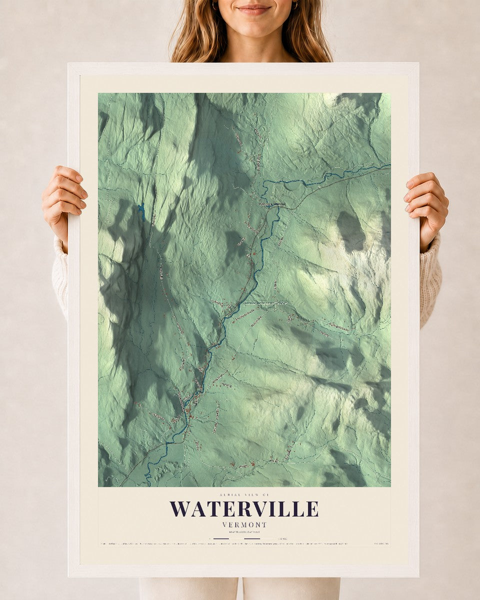 Waterville, Vermont map print - 24 x 36 white Ayous wood frame