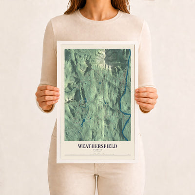 Weathersfield, Vermont map print - 12 x 18 white Ayous wood frame
