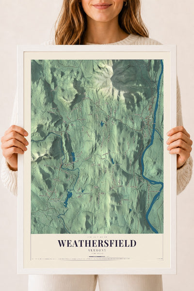 Weathersfield, Vermont map print - 18 x 24 white Ayous wood frame