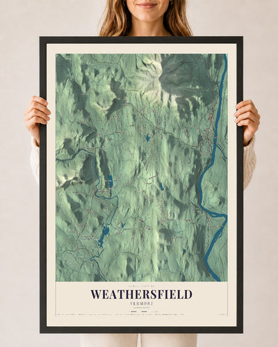 Weathersfield, Vermont map print - 24 x 36 black Ayous wood frame
