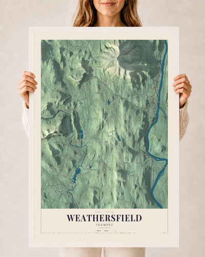Weathersfield, Vermont map print - 24 x 36 white Ayous wood frame