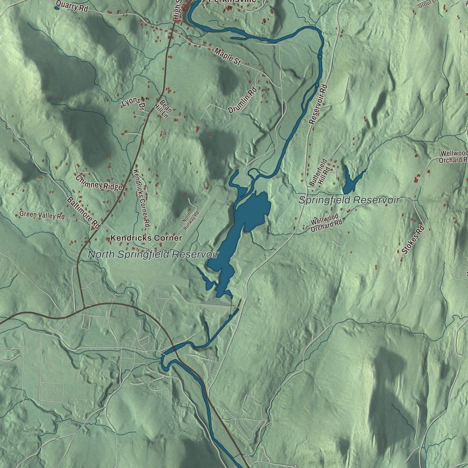 Terrain and local geography detail from the Weathersfield, Vermont map
