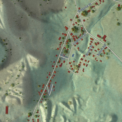 Close-up of the map of Websterville, Vermont print showing street and building detail