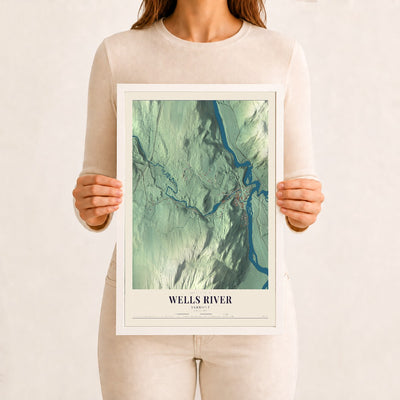 Wells River, Vermont map print - 12 x 18 white Ayous wood frame