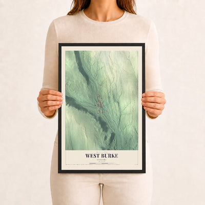 West Burke, Vermont map print - 12 x 18 black Ayous wood frame