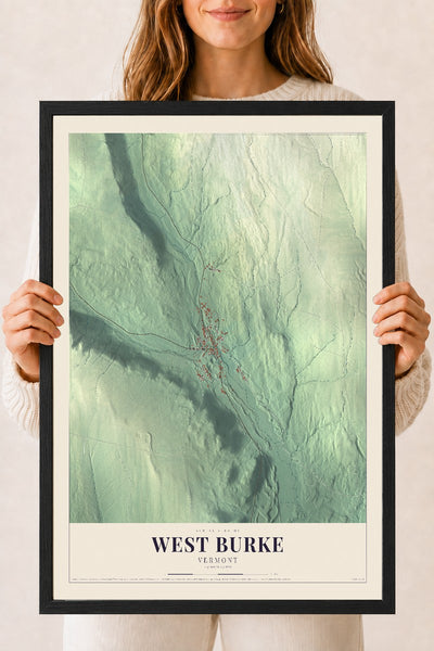 West Burke, Vermont map print - 18 x 24 black Ayous wood frame