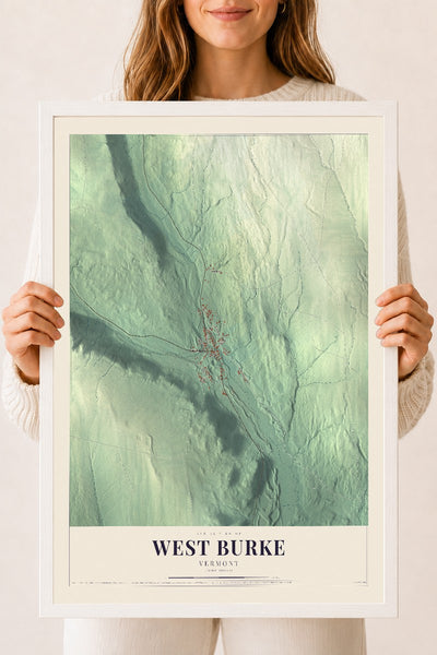 West Burke, Vermont map print - 18 x 24 white Ayous wood frame