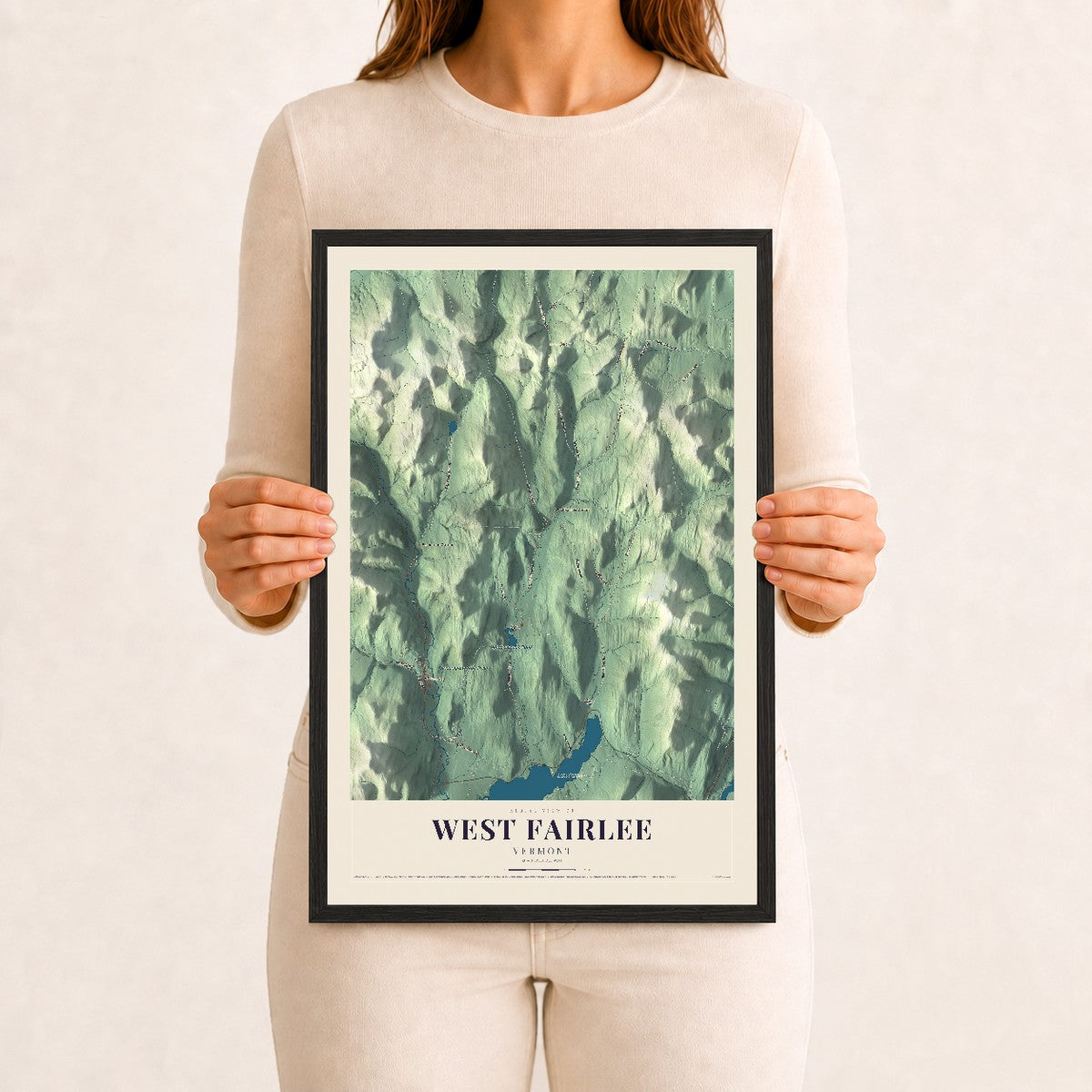 West Fairlee, Vermont map print - 12 x 18 black Ayous wood frame