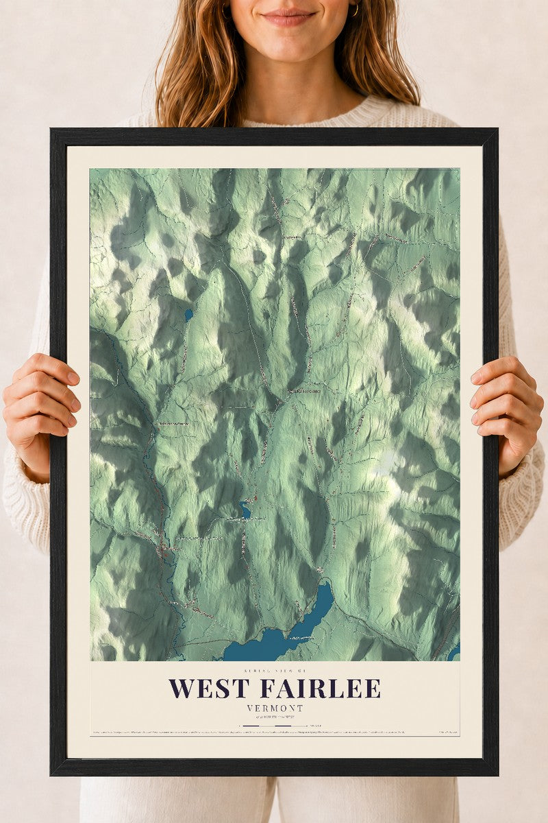 West Fairlee, Vermont map print - 18 x 24 black Ayous wood frame