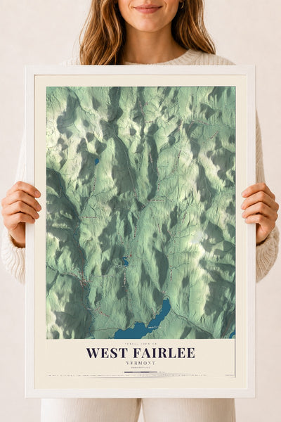 West Fairlee, Vermont map print - 18 x 24 white Ayous wood frame