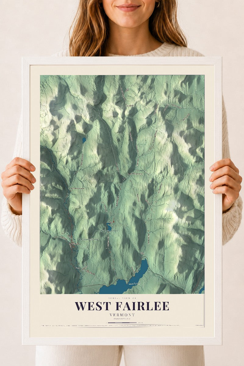 West Fairlee, Vermont map print - 18 x 24 white Ayous wood frame