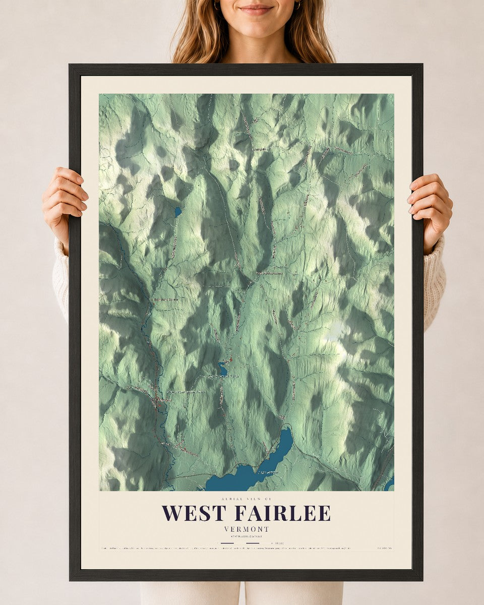 West Fairlee, Vermont map print - 24 x 36 black Ayous wood frame