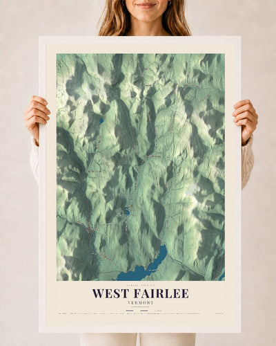West Fairlee, Vermont map print - 24 x 36 white Ayous wood frame
