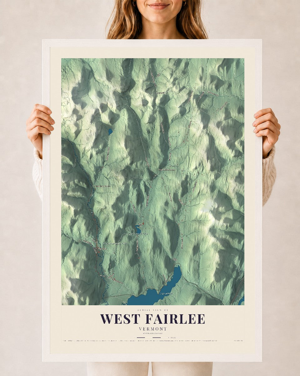 West Fairlee, Vermont map print - 24 x 36 white Ayous wood frame