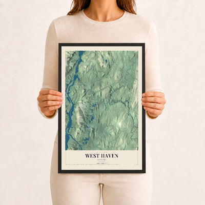 West Haven, Vermont map print - 12 x 18 black Ayous wood frame