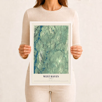 West Haven, Vermont map print - 12 x 18 white Ayous wood frame