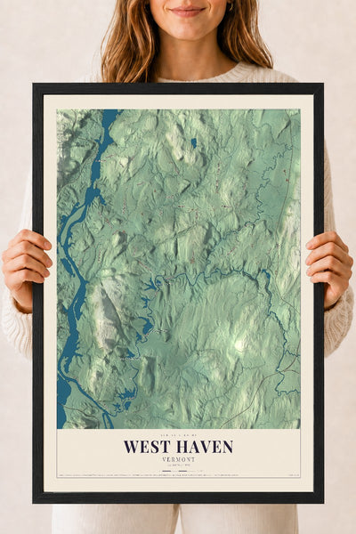 West Haven, Vermont map print - 18 x 24 black Ayous wood frame