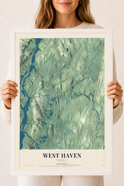 West Haven, Vermont map print - 18 x 24 white Ayous wood frame