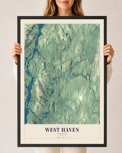 West Haven, Vermont map print - 24 x 36 black Ayous wood frame