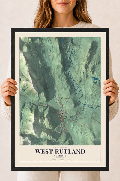 West Rutland, Vermont map print - 18 x 24 black Ayous wood frame