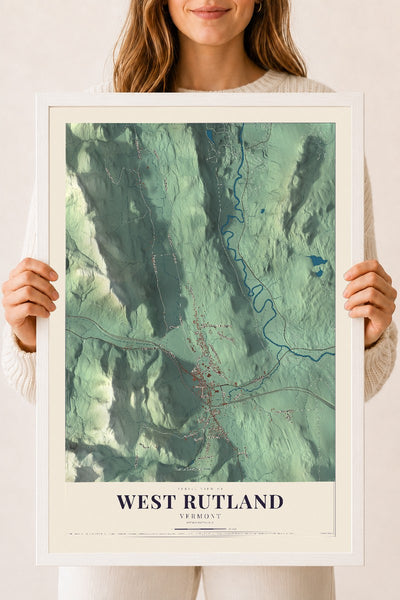West Rutland, Vermont map print - 18 x 24 white Ayous wood frame