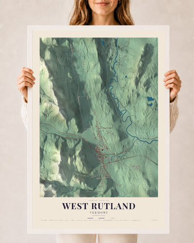 West Rutland, Vermont map print - 24 x 36 white Ayous wood frame