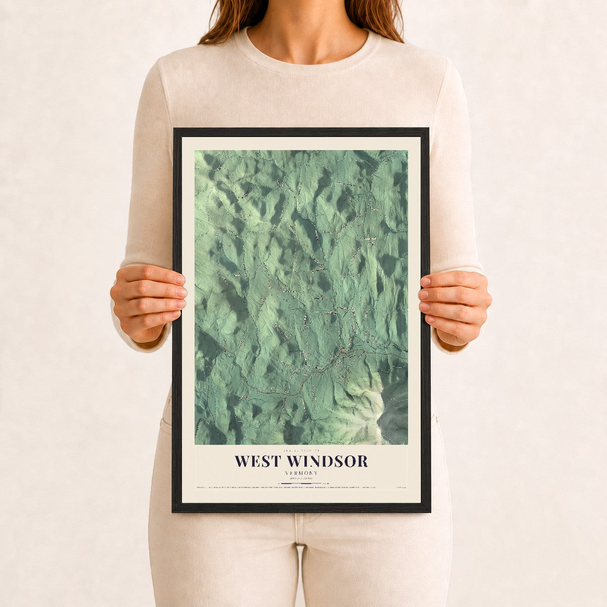 West Windsor, Vermont map print - 12 x 18 black Ayous wood frame