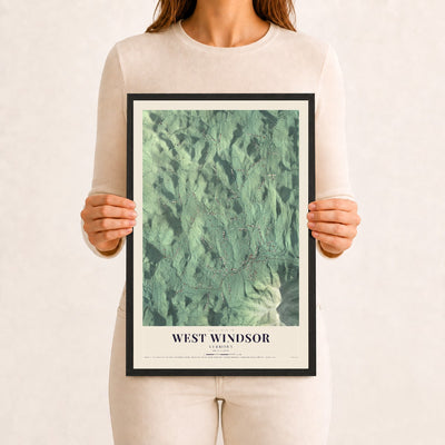 West Windsor, Vermont map print - 12 x 18 black Ayous wood frame
