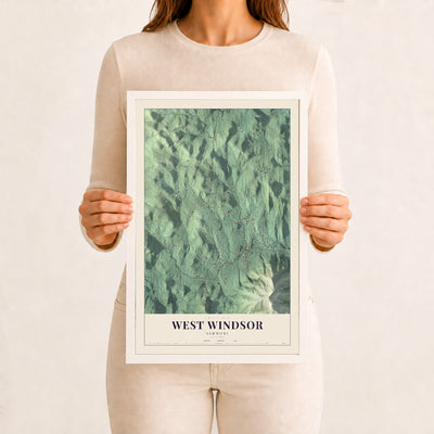 West Windsor, Vermont map print - 12 x 18 white Ayous wood frame