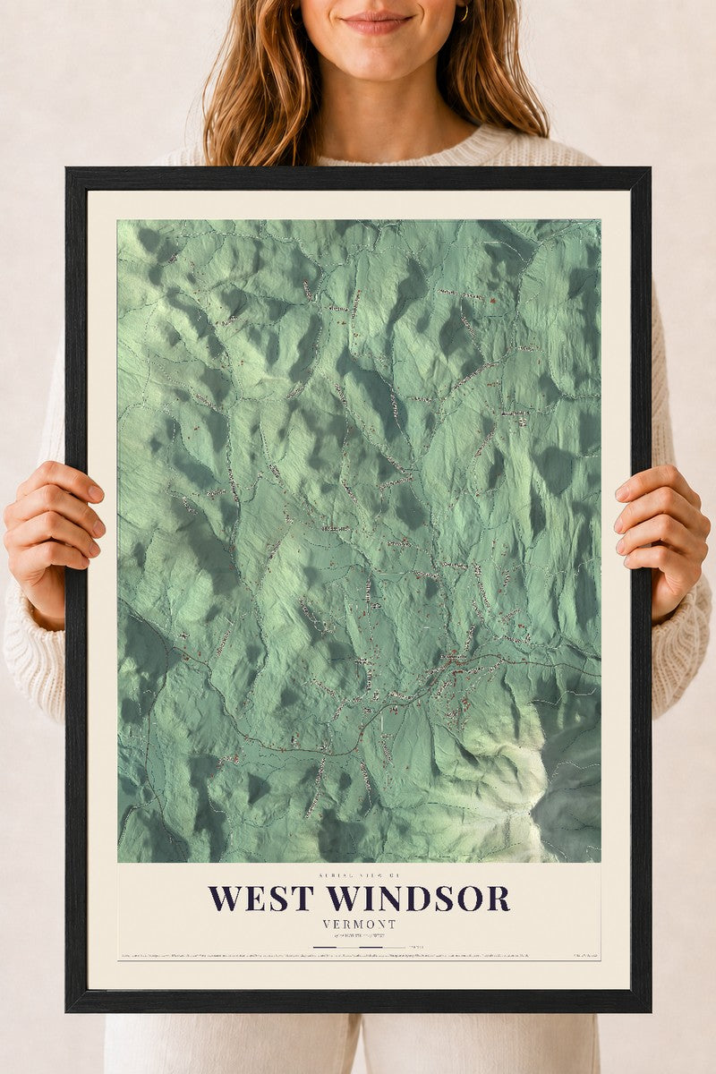 West Windsor, Vermont map print - 18 x 24 black Ayous wood frame