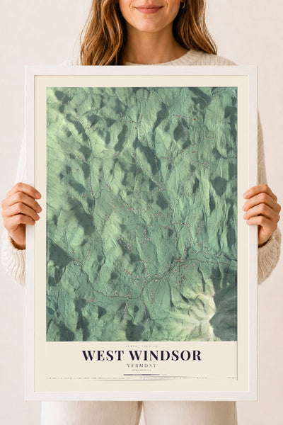 West Windsor, Vermont map print - 18 x 24 white Ayous wood frame