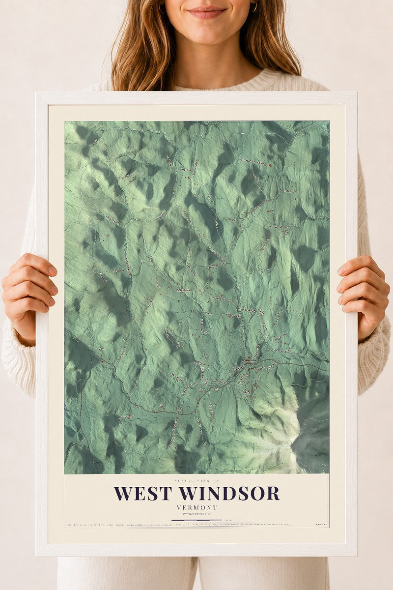 West Windsor, Vermont map print - 18 x 24 white Ayous wood frame
