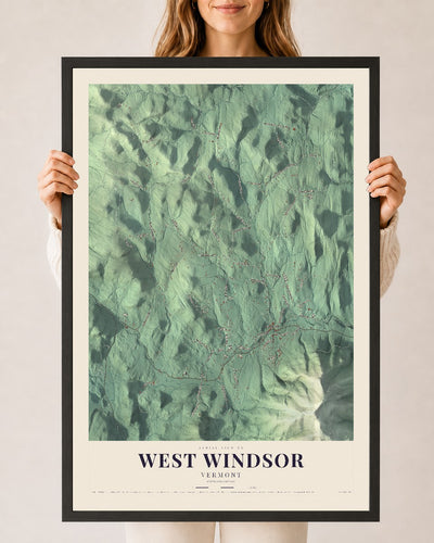 West Windsor, Vermont map print - 24 x 36 black Ayous wood frame