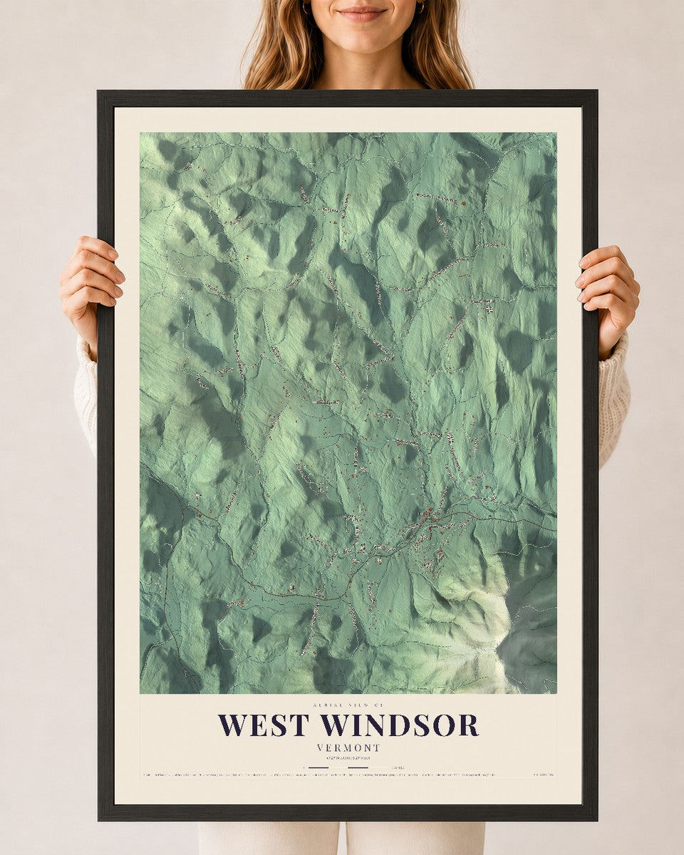 West Windsor, Vermont map print - 24 x 36 black Ayous wood frame