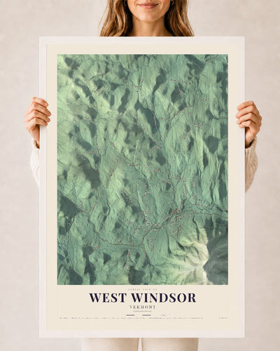 West Windsor, Vermont map print - 24 x 36 white Ayous wood frame