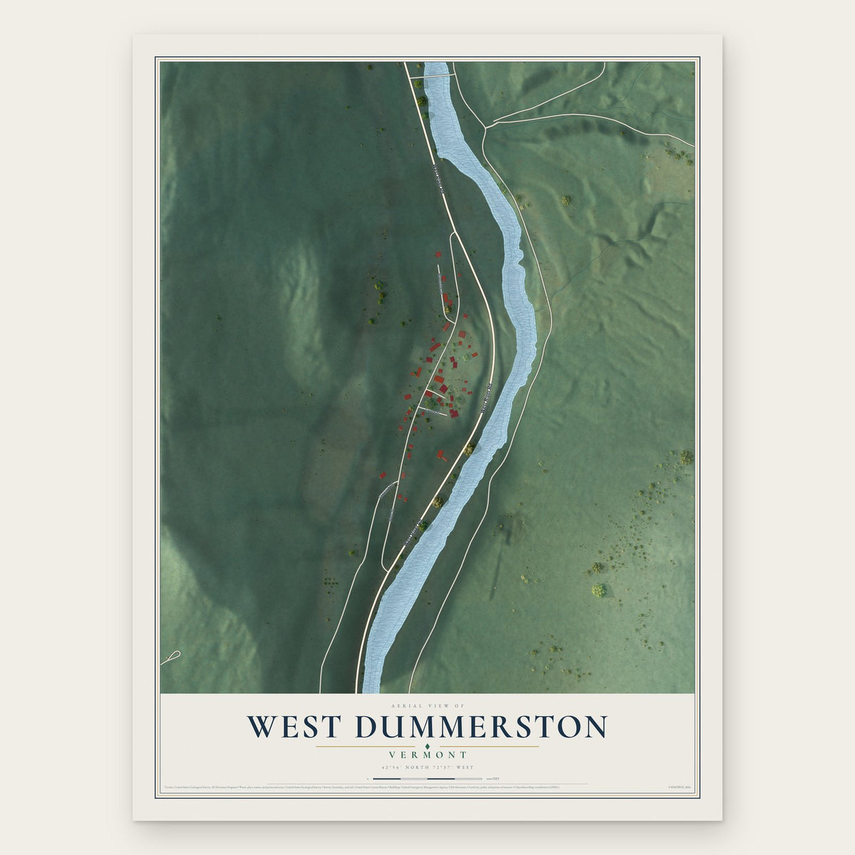 West Dummerston, Vermont map print, the full design