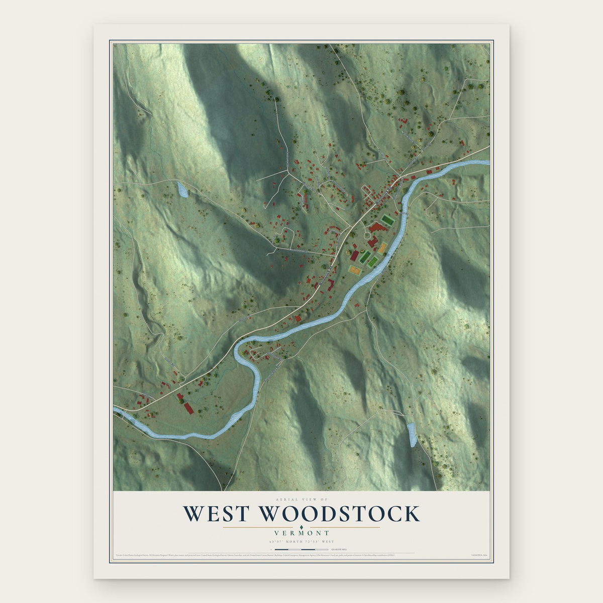 West Woodstock, Vermont map print, the full design