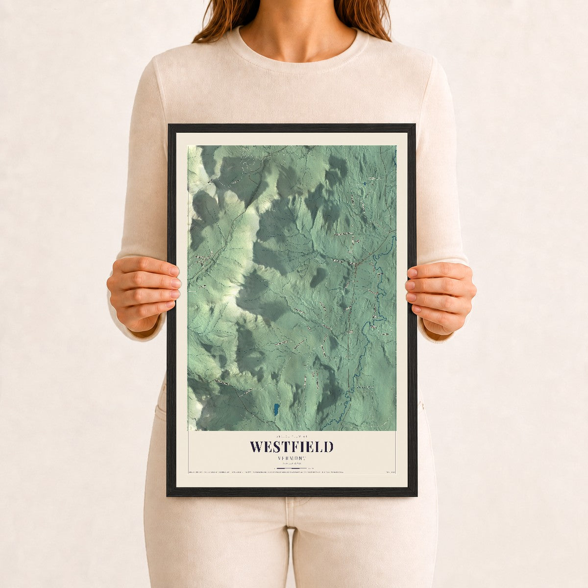 Westfield, Vermont map print - 12 x 18 black Ayous wood frame