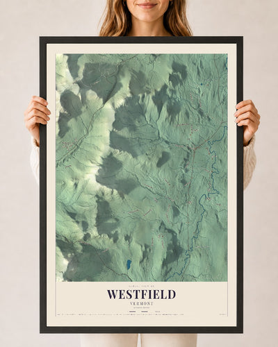 Westfield, Vermont map print - 24 x 36 black Ayous wood frame