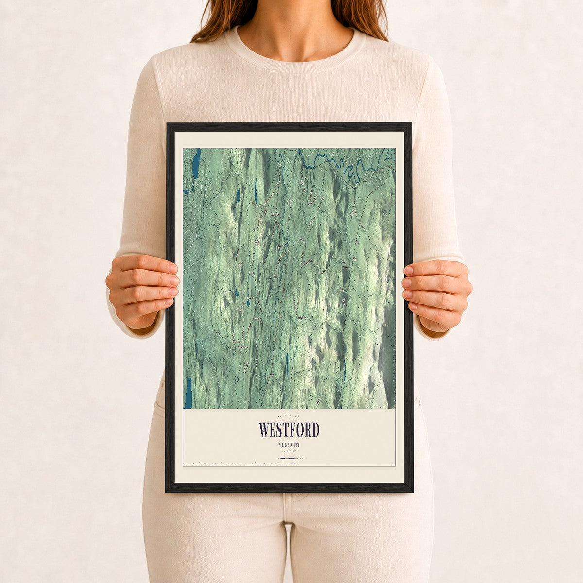 Westford, Vermont map print - 12 x 18 black Ayous wood frame