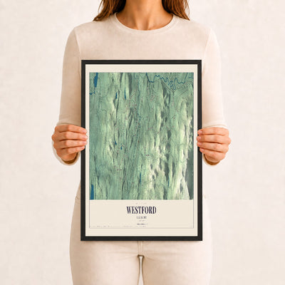 Westford, Vermont map print - 12 x 18 black Ayous wood frame
