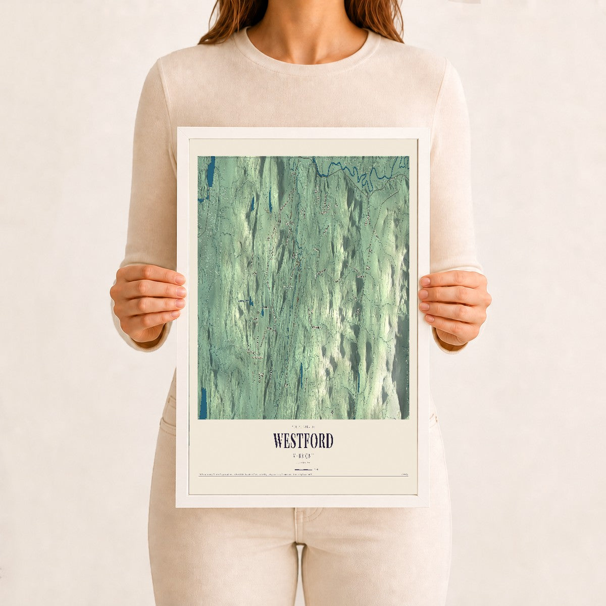 Westford, Vermont map print - 12 x 18 white Ayous wood frame