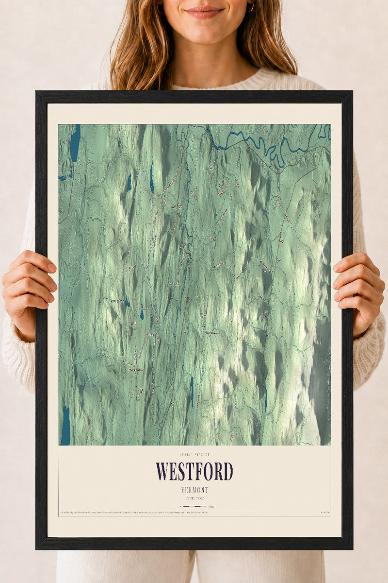 Westford, Vermont map print - 18 x 24 black Ayous wood frame
