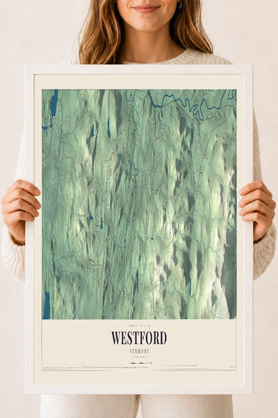 Westford, Vermont map print - 18 x 24 white Ayous wood frame