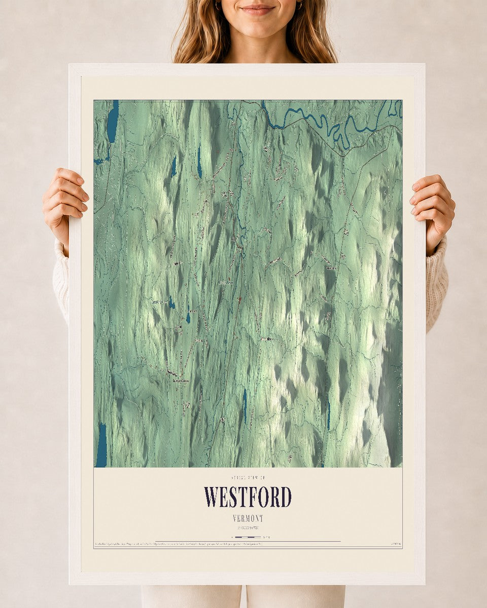 Westford, Vermont map print - 24 x 36 white Ayous wood frame