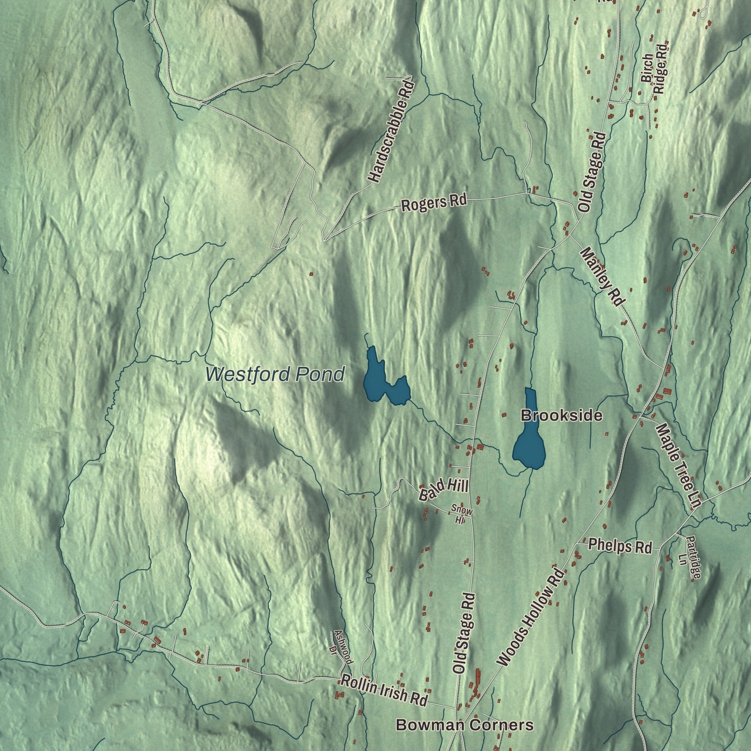 Terrain and local geography detail from the Westford, Vermont map